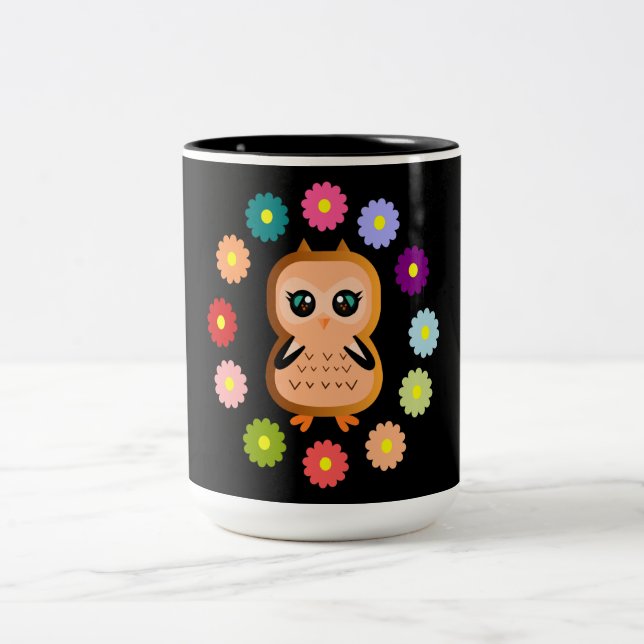 cute owl Wild animals hoot Two-Tone Coffee Mug (Center)
