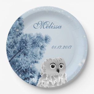 Cute Owl Winter Kids Custom Birthday Party Paper Plate