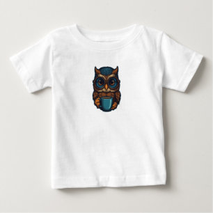 “Cute Owl with Coffee Cup” Funny Design Baby T-Shirt