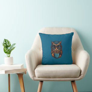 “Cute Owl with Coffee Cup” Funny Design Cushion