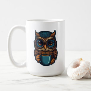 “Cute Owl with Coffee Cup” Funny Design Mug