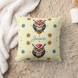 Cute owl with flowers kids cushion