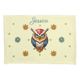 Cute owl with flowers kids pillowcase