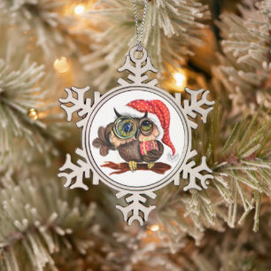 Cute Owl with Gift Christmas Ornament