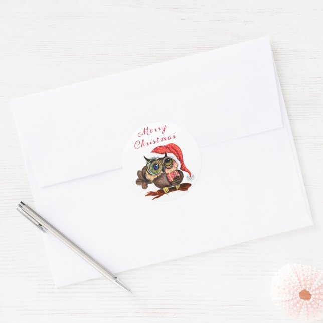 Cute Owl with Gift Christmas Sticker (Envelope)