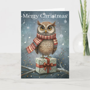 Cute Owl with Gift Holiday Card