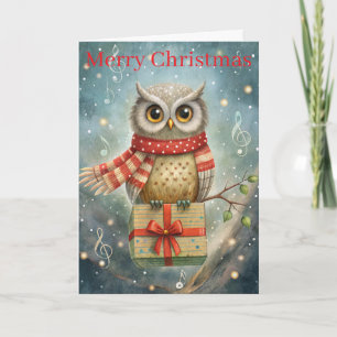 Cute Owl with Gift Holiday Card
