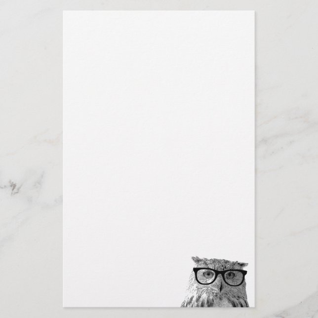 Cute owl with glasses stationery paper for writing (Front)
