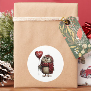 Cute Owl with Heart Balloon-Love Classic Round Sticker