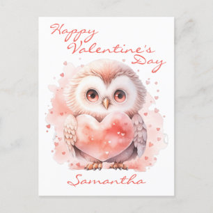 Cute Owl with Heart Valentine's Day Postcard