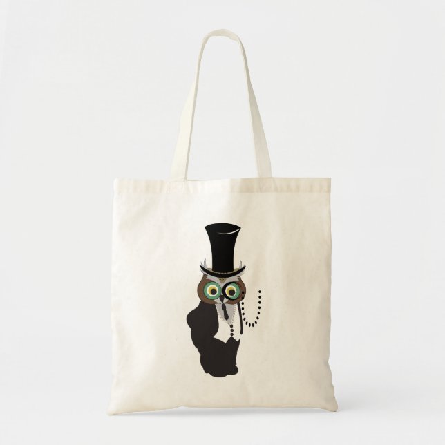 Cute Owl with Monocle Tote Bag (Front)
