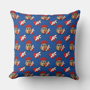 Cute Owl with Red Beret and Heart Box Cushion
