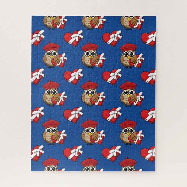 Cute Owl with Red Beret and Heart Box Jigsaw Puzzle (Vertical)