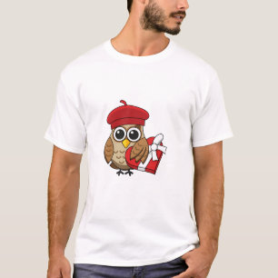 Cute Owl with Red Beret and Heart Box T-Shirt