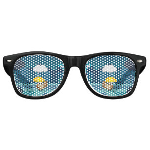 Cute Owl with Umbrella on Rainy Day Retro Sunglasses