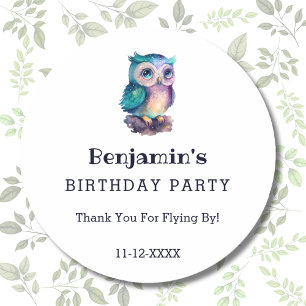 Cute Owl Woodland Animal Kids Birthday Thank You   Classic Round Sticker