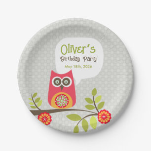 Cute Owl Woodland Birthday Party Invitation Paper Plate