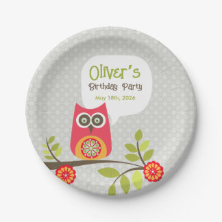 Cute Owl Woodland Birthday Party Invitation Paper Plate