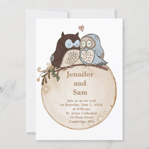 Cute Owl Woodland Rustic Wedding Invitation