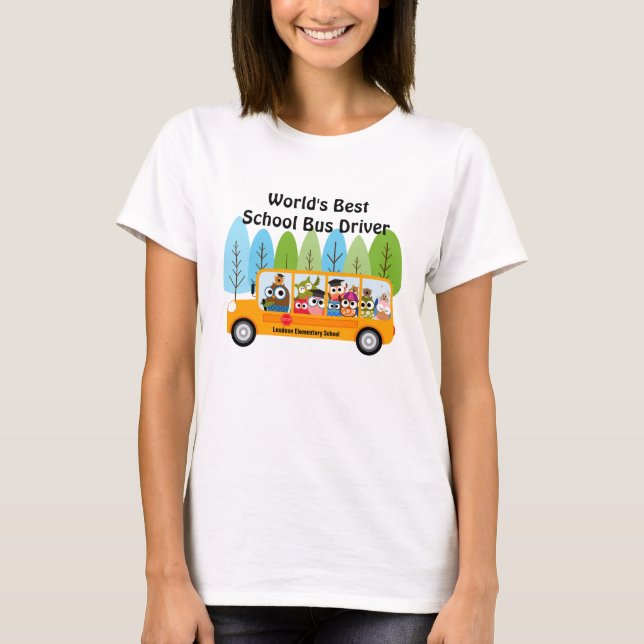 Cute Owl World's Best School Bus Driver T-Shirt (Front)