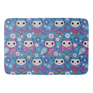 Cute Owls And Flowers Bath Mat