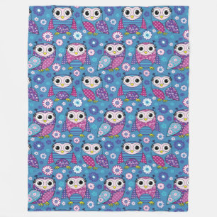 Cute Owls And Flowers Fleece Blanket