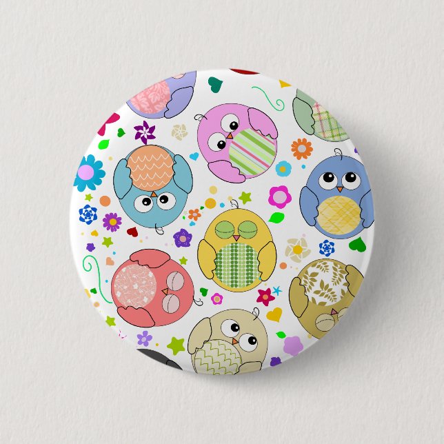 Cute Owls and Flowers pattern 6 Cm Round Badge (Front)