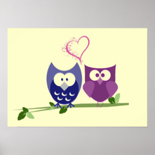 Cute Owls and Heart Poster