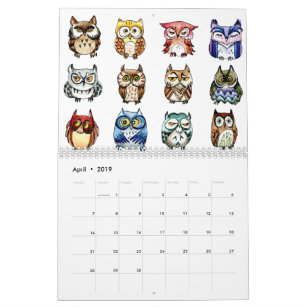 Cute owls art calendar