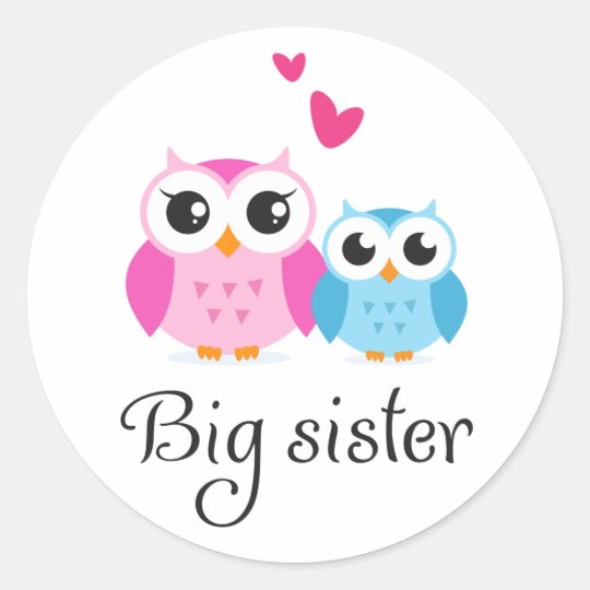 Cute Owls Big Sister Little Brother Cartoon Classic Round Sticker Zazzle Com Au