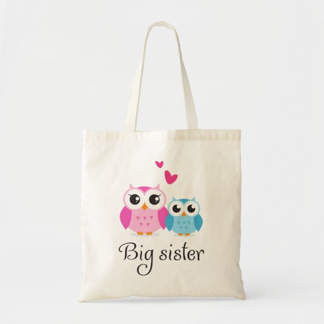 Cute owls big sister little brother cartoon tote bag (Front)