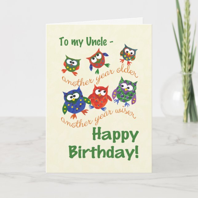 Cute Owls Birthday Card for an Uncle (Front)