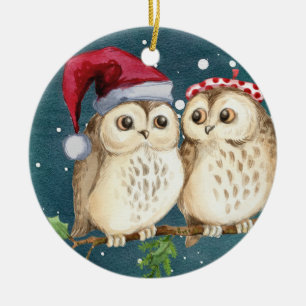 Cute Owls Christmas Ceramic Ornament