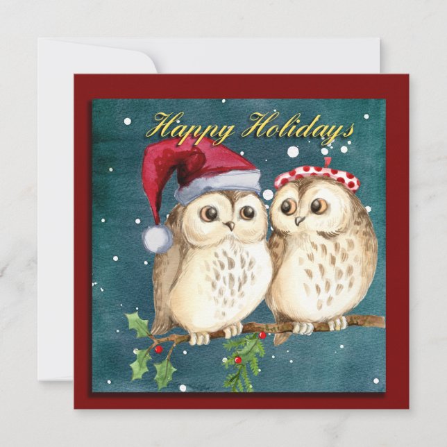 Cute Owls Christmas Holiday Card (Front)