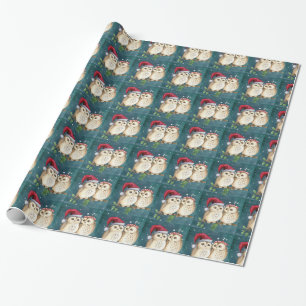 Cute Owls Couple Glossy Christmas Wrapping Paper