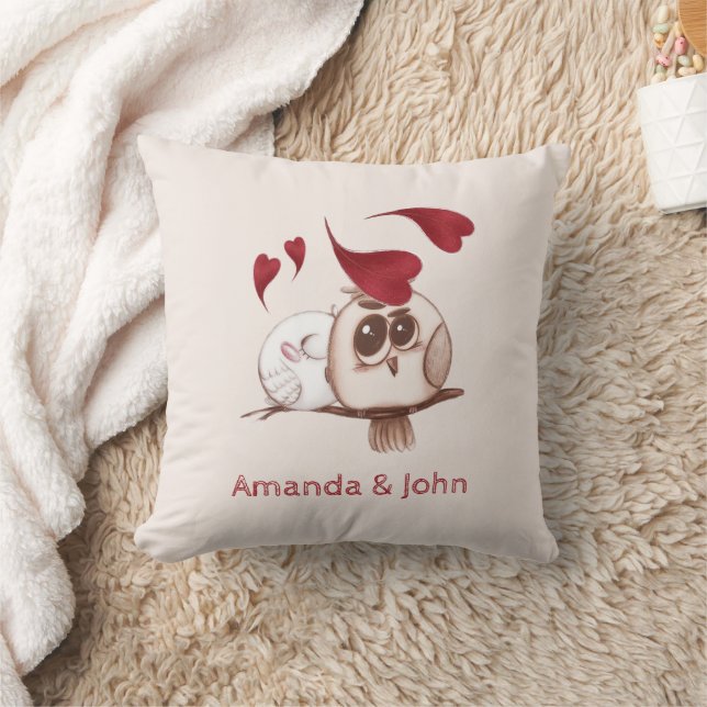 Cute Owls Couple Names Personalised Cushion (Blanket)