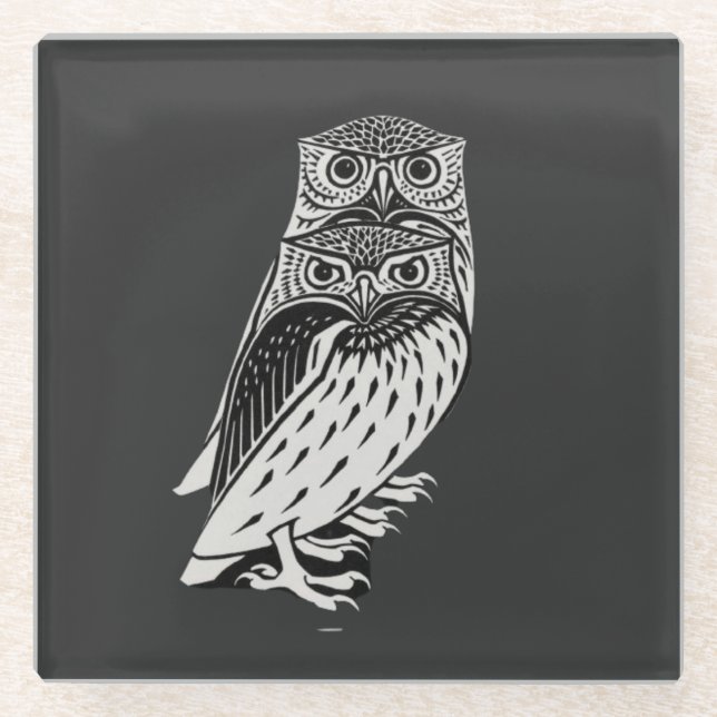 Cute owls glass coaster (Front)