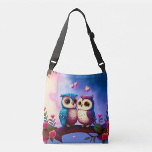 Cute Owls Hearts Valentine Inspired Artwork Crossbody Bag