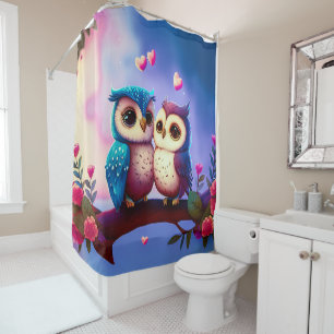 Cute Owls Hearts Valentine Inspired Artwork Shower Curtain