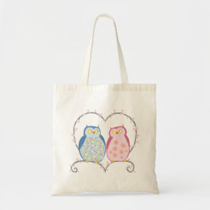 Cute Owls in Love Heart Pink Blue Clipart Tote Bag