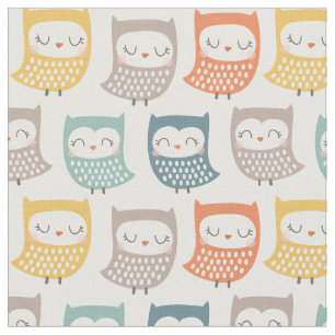 Cute Owls in muted fall colors on cream Fabric