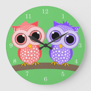 cute owls large clock