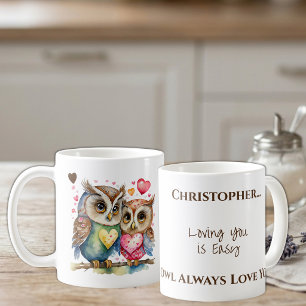 Cute owls loving you personalised name brown coffee mug