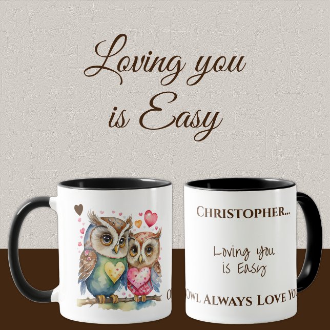 Cute owls loving you personalised name brown mug (Creator Uploaded)