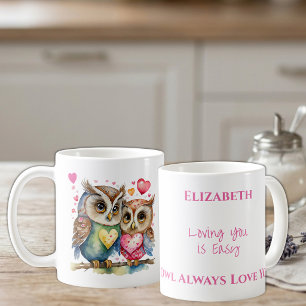 Cute owls loving you personalised name pink coffee mug
