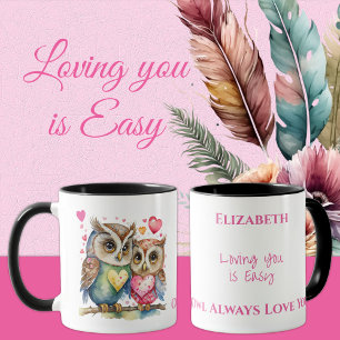 Cute owls loving you personalised name pink mug