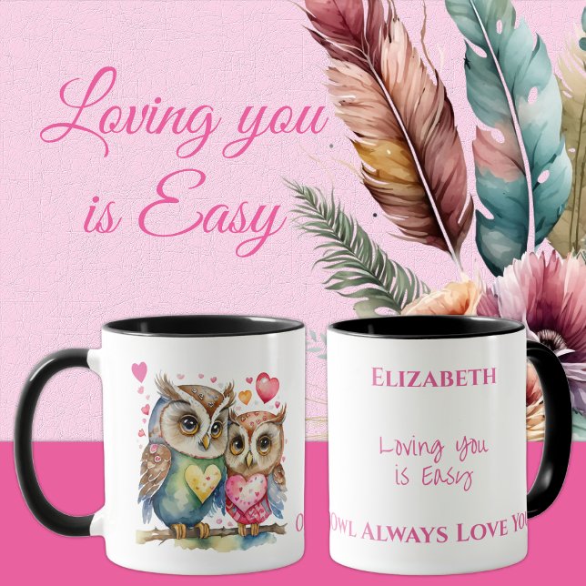 Cute owls loving you personalised name pink mug (Creator Uploaded)
