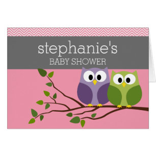 Cute Owls on Branch Baby Girl Shower Pink