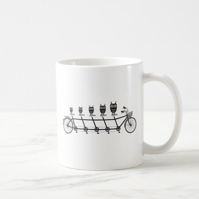 cute owls on tandem bicycle coffee mug (Right)