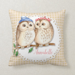 Cute owls on the branch. Personalised Cushion